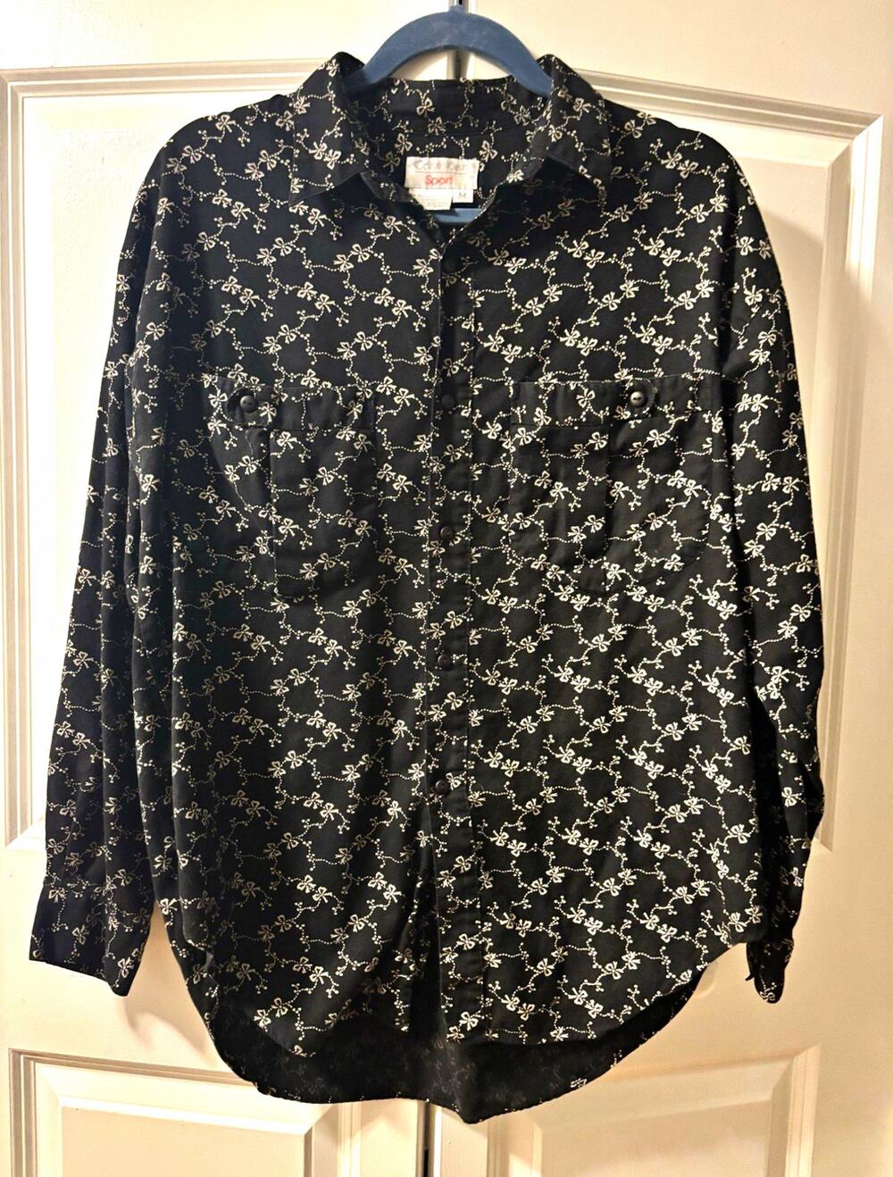 Vintage Calvin Klein Sport Med Black/White Bow Print Cotton Button-Up Pockets